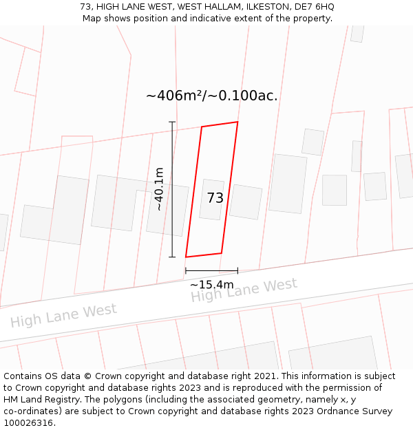 73, HIGH LANE WEST, WEST HALLAM, ILKESTON, DE7 6HQ: Plot and title map