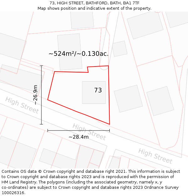 73, HIGH STREET, BATHFORD, BATH, BA1 7TF: Plot and title map