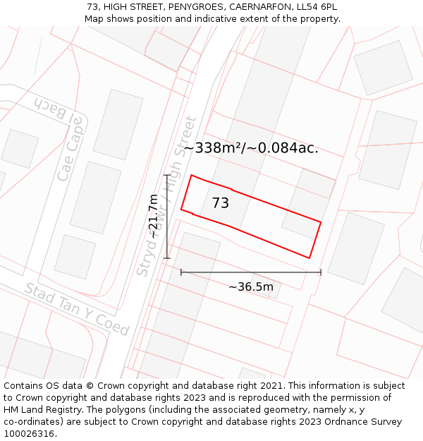 73, HIGH STREET, PENYGROES, CAERNARFON, LL54 6PL: Plot and title map