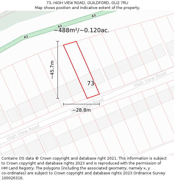 73, HIGH VIEW ROAD, GUILDFORD, GU2 7RU: Plot and title map