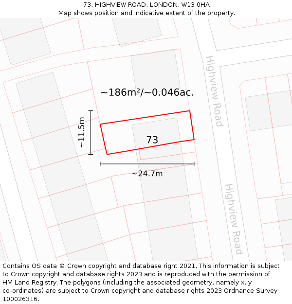 73, HIGHVIEW ROAD, LONDON, W13 0HA: Plot and title map