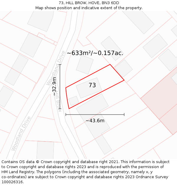 73, HILL BROW, HOVE, BN3 6DD: Plot and title map