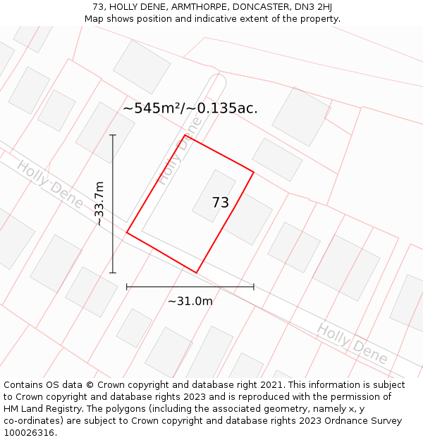 73, HOLLY DENE, ARMTHORPE, DONCASTER, DN3 2HJ: Plot and title map