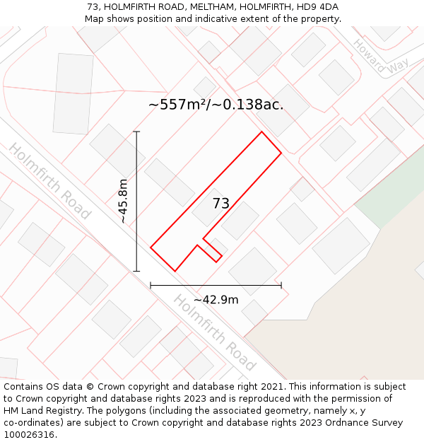 73, HOLMFIRTH ROAD, MELTHAM, HOLMFIRTH, HD9 4DA: Plot and title map