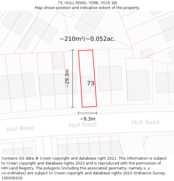 73, HULL ROAD, YORK, YO10 3JS: Plot and title map