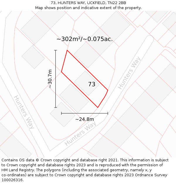 73, HUNTERS WAY, UCKFIELD, TN22 2BB: Plot and title map