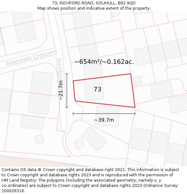 73, INCHFORD ROAD, SOLIHULL, B92 9QD: Plot and title map