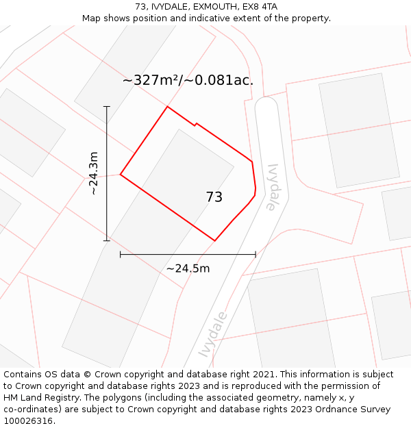 73, IVYDALE, EXMOUTH, EX8 4TA: Plot and title map