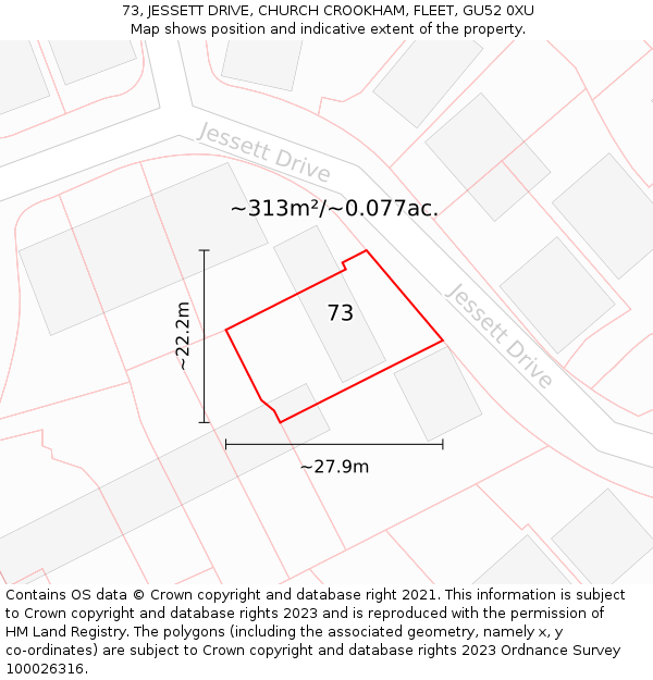 73, JESSETT DRIVE, CHURCH CROOKHAM, FLEET, GU52 0XU: Plot and title map