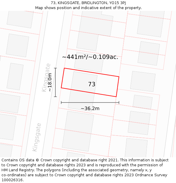 73, KINGSGATE, BRIDLINGTON, YO15 3PJ: Plot and title map