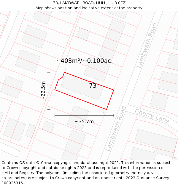 73, LAMBWATH ROAD, HULL, HU8 0EZ: Plot and title map