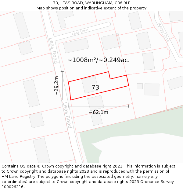 73, LEAS ROAD, WARLINGHAM, CR6 9LP: Plot and title map