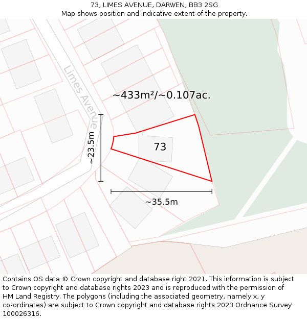 73, LIMES AVENUE, DARWEN, BB3 2SG: Plot and title map