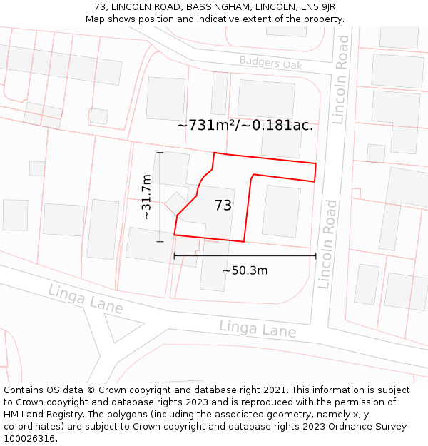 73, LINCOLN ROAD, BASSINGHAM, LINCOLN, LN5 9JR: Plot and title map