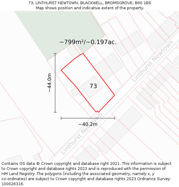 73, LINTHURST NEWTOWN, BLACKWELL, BROMSGROVE, B60 1BS: Plot and title map