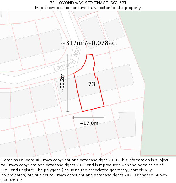 73, LOMOND WAY, STEVENAGE, SG1 6BT: Plot and title map