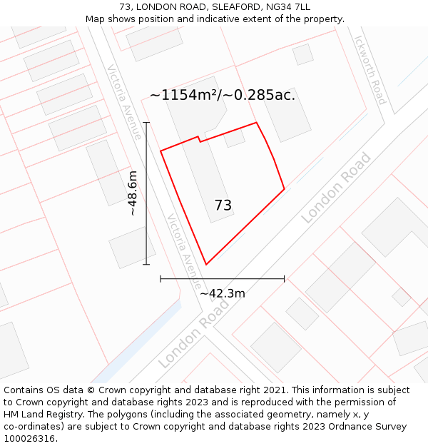 73, LONDON ROAD, SLEAFORD, NG34 7LL: Plot and title map