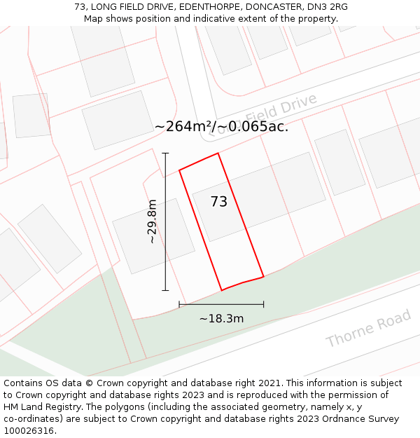 73, LONG FIELD DRIVE, EDENTHORPE, DONCASTER, DN3 2RG: Plot and title map