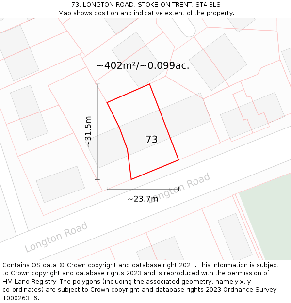 73, LONGTON ROAD, STOKE-ON-TRENT, ST4 8LS: Plot and title map