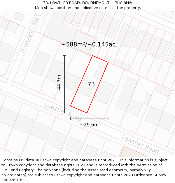 73, LOWTHER ROAD, BOURNEMOUTH, BH8 8NW: Plot and title map