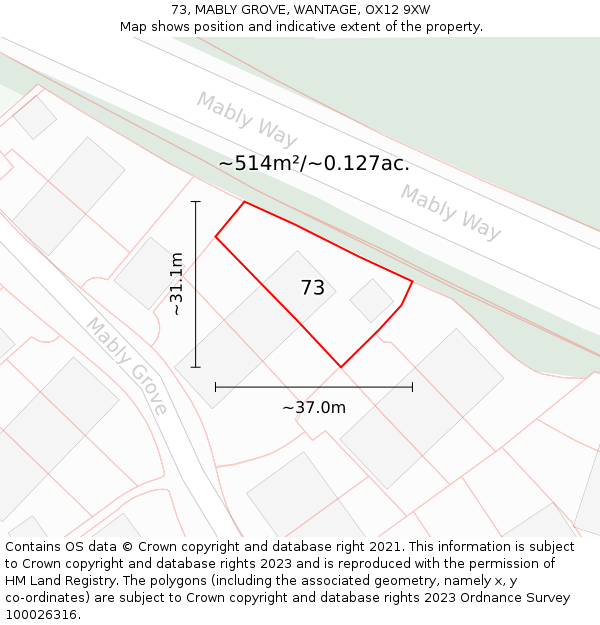 73, MABLY GROVE, WANTAGE, OX12 9XW: Plot and title map