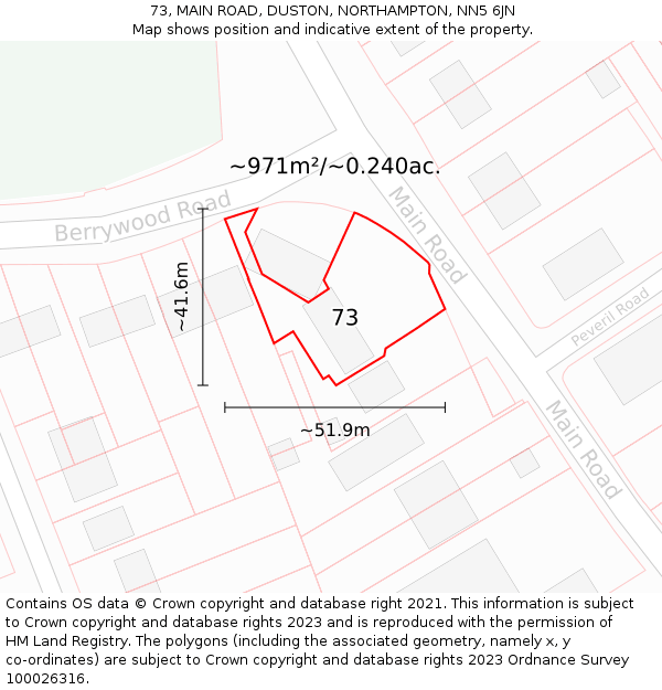 73, MAIN ROAD, DUSTON, NORTHAMPTON, NN5 6JN: Plot and title map