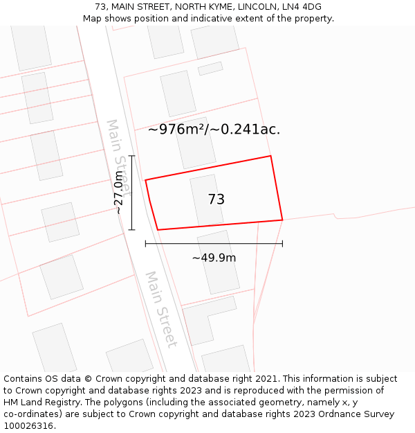 73, MAIN STREET, NORTH KYME, LINCOLN, LN4 4DG: Plot and title map