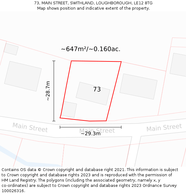 73, MAIN STREET, SWITHLAND, LOUGHBOROUGH, LE12 8TG: Plot and title map