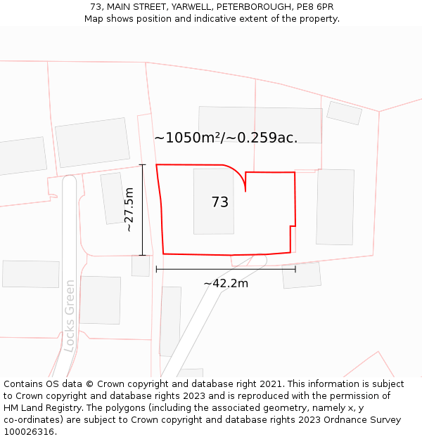 73, MAIN STREET, YARWELL, PETERBOROUGH, PE8 6PR: Plot and title map