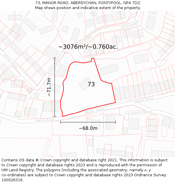 73, MANOR ROAD, ABERSYCHAN, PONTYPOOL, NP4 7DZ: Plot and title map