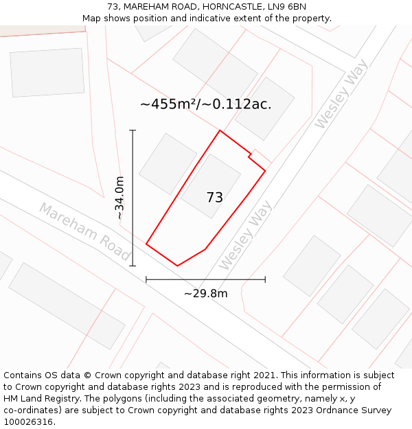 73, MAREHAM ROAD, HORNCASTLE, LN9 6BN: Plot and title map