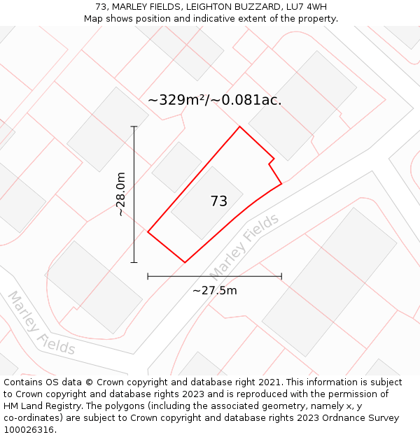 73, MARLEY FIELDS, LEIGHTON BUZZARD, LU7 4WH: Plot and title map