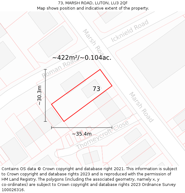 73, MARSH ROAD, LUTON, LU3 2QF: Plot and title map