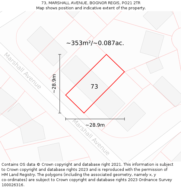 73, MARSHALL AVENUE, BOGNOR REGIS, PO21 2TR: Plot and title map