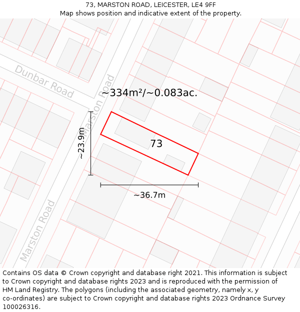 73, MARSTON ROAD, LEICESTER, LE4 9FF: Plot and title map