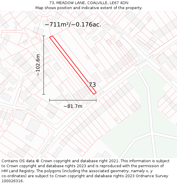 73, MEADOW LANE, COALVILLE, LE67 4DN: Plot and title map