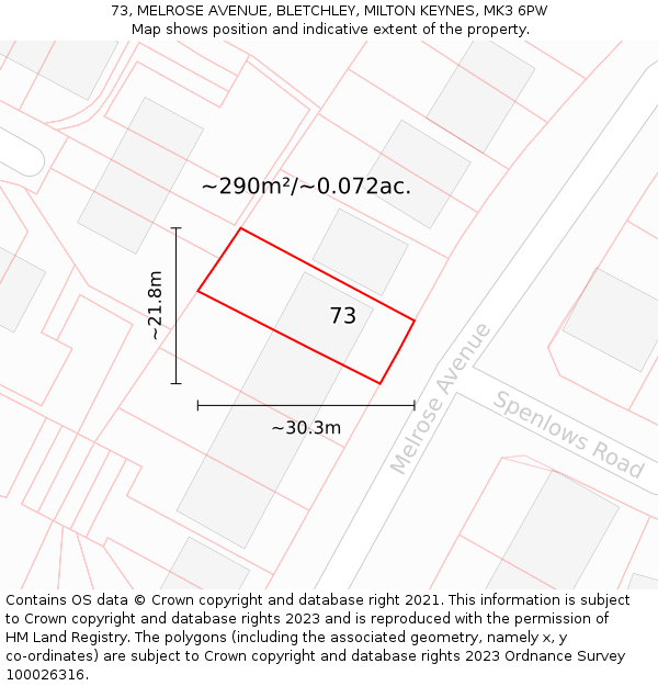 73, MELROSE AVENUE, BLETCHLEY, MILTON KEYNES, MK3 6PW: Plot and title map