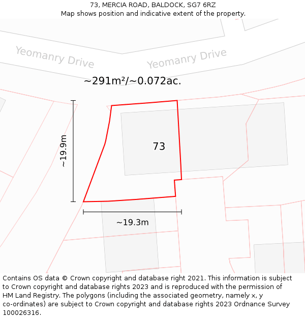 73, MERCIA ROAD, BALDOCK, SG7 6RZ: Plot and title map