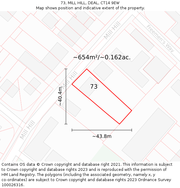 73, MILL HILL, DEAL, CT14 9EW: Plot and title map