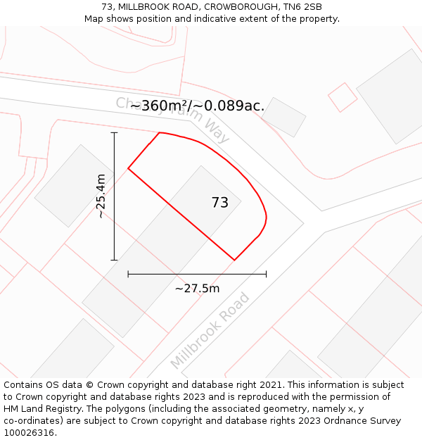 73, MILLBROOK ROAD, CROWBOROUGH, TN6 2SB: Plot and title map