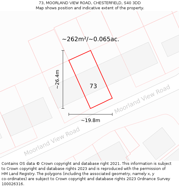 73, MOORLAND VIEW ROAD, CHESTERFIELD, S40 3DD: Plot and title map