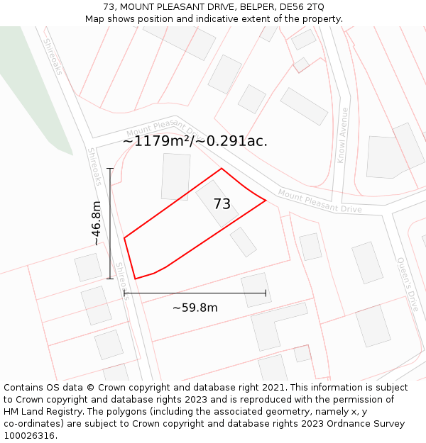 73, MOUNT PLEASANT DRIVE, BELPER, DE56 2TQ: Plot and title map