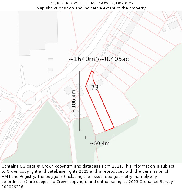 73, MUCKLOW HILL, HALESOWEN, B62 8BS: Plot and title map