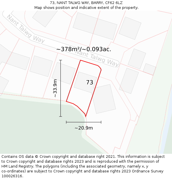 73, NANT TALWG WAY, BARRY, CF62 6LZ: Plot and title map