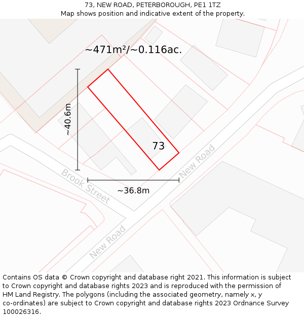 73, NEW ROAD, PETERBOROUGH, PE1 1TZ: Plot and title map