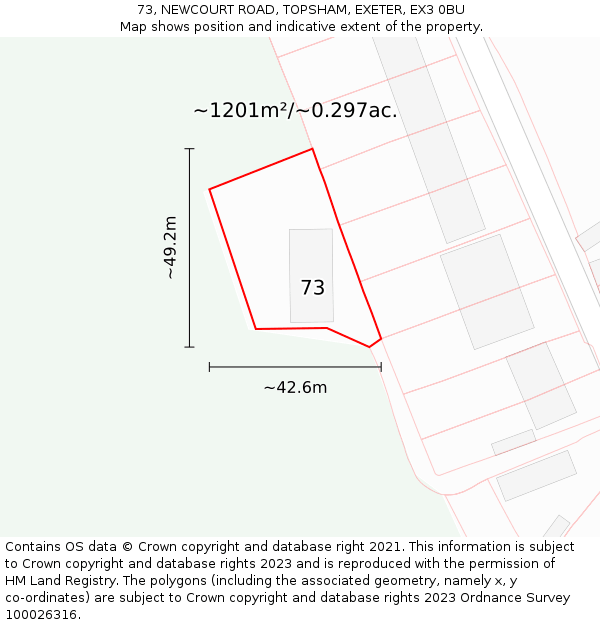 73, NEWCOURT ROAD, TOPSHAM, EXETER, EX3 0BU: Plot and title map