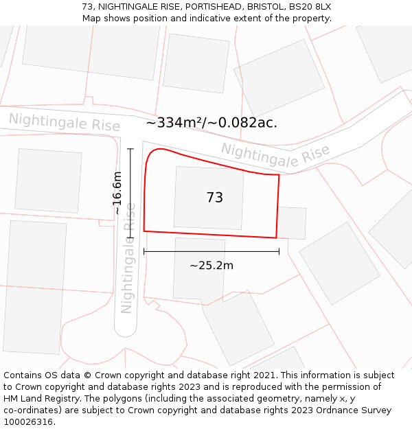 73, NIGHTINGALE RISE, PORTISHEAD, BRISTOL, BS20 8LX: Plot and title map