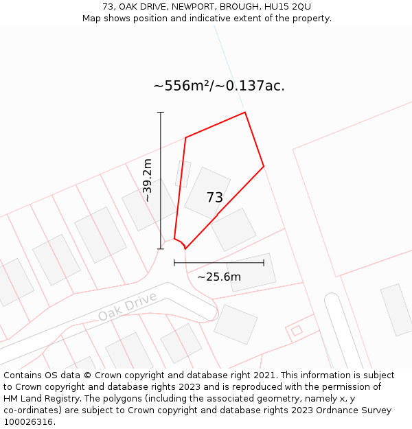 73, OAK DRIVE, NEWPORT, BROUGH, HU15 2QU: Plot and title map