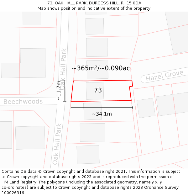 73, OAK HALL PARK, BURGESS HILL, RH15 0DA: Plot and title map