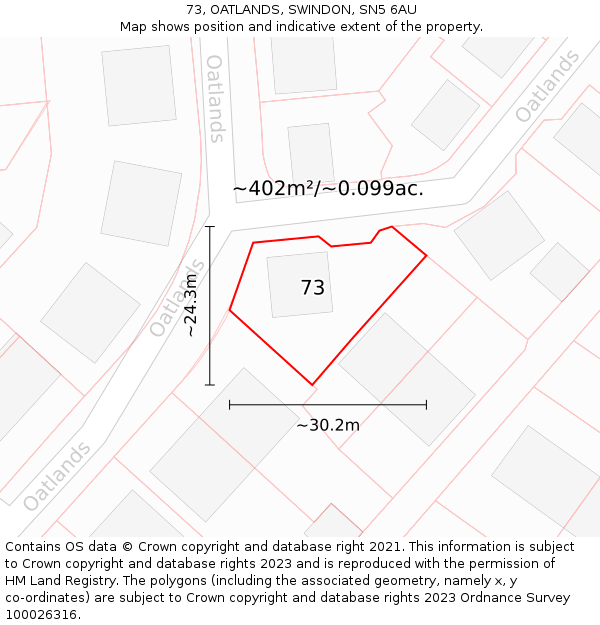 73, OATLANDS, SWINDON, SN5 6AU: Plot and title map